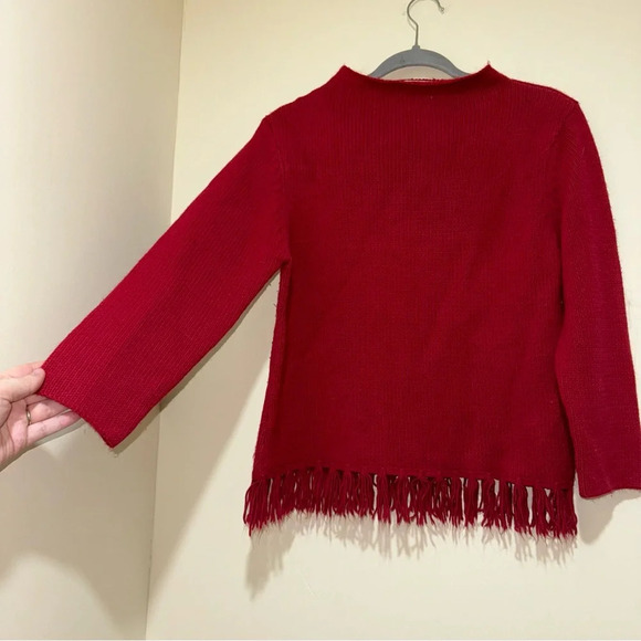 Women’s Vintage Red Feed David High Neck Sweater with Fringe Details Size: M - Picture 3 of 16